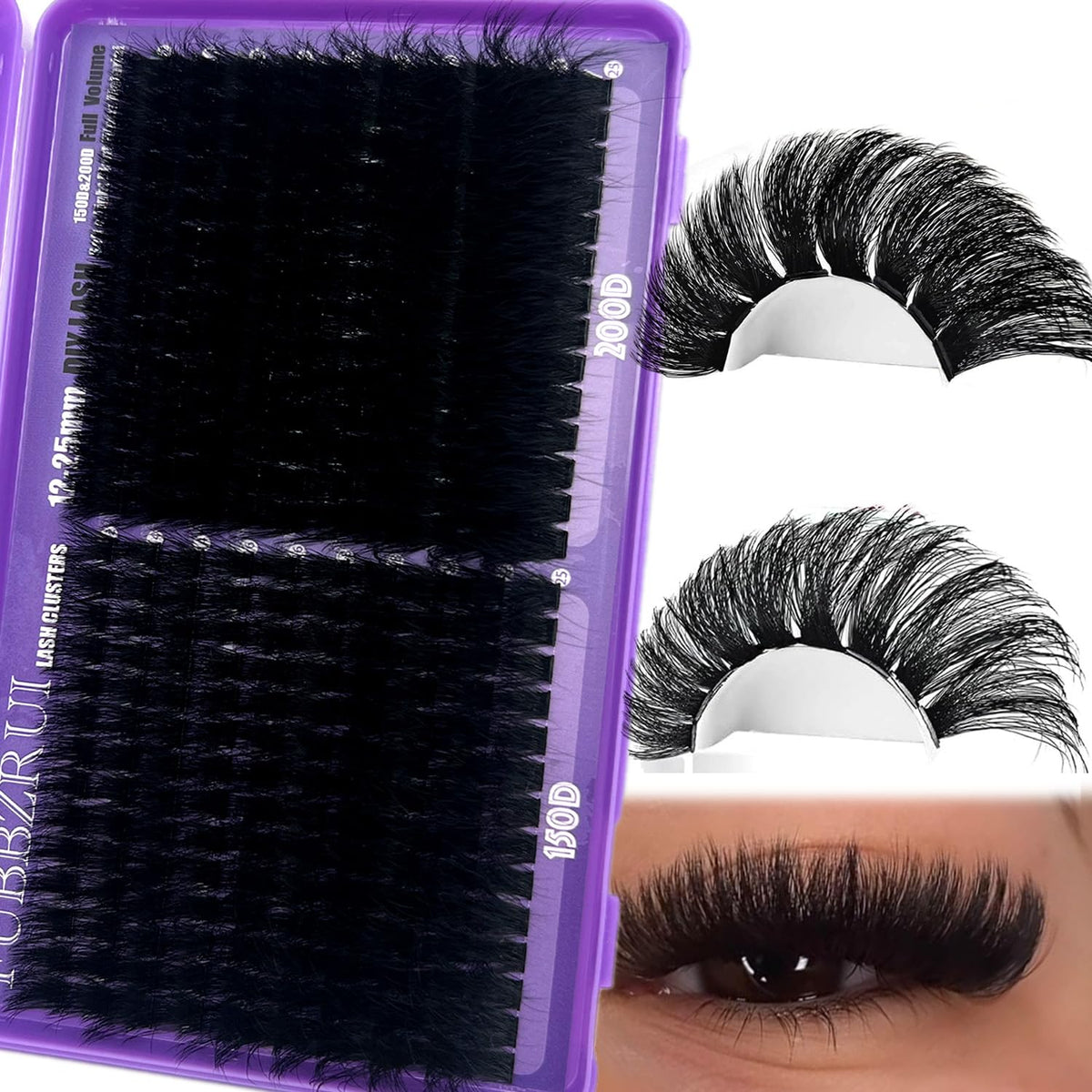 FUBBZRUI grouped cluster strip display showing mixed 12–25mm lengths for quick styling