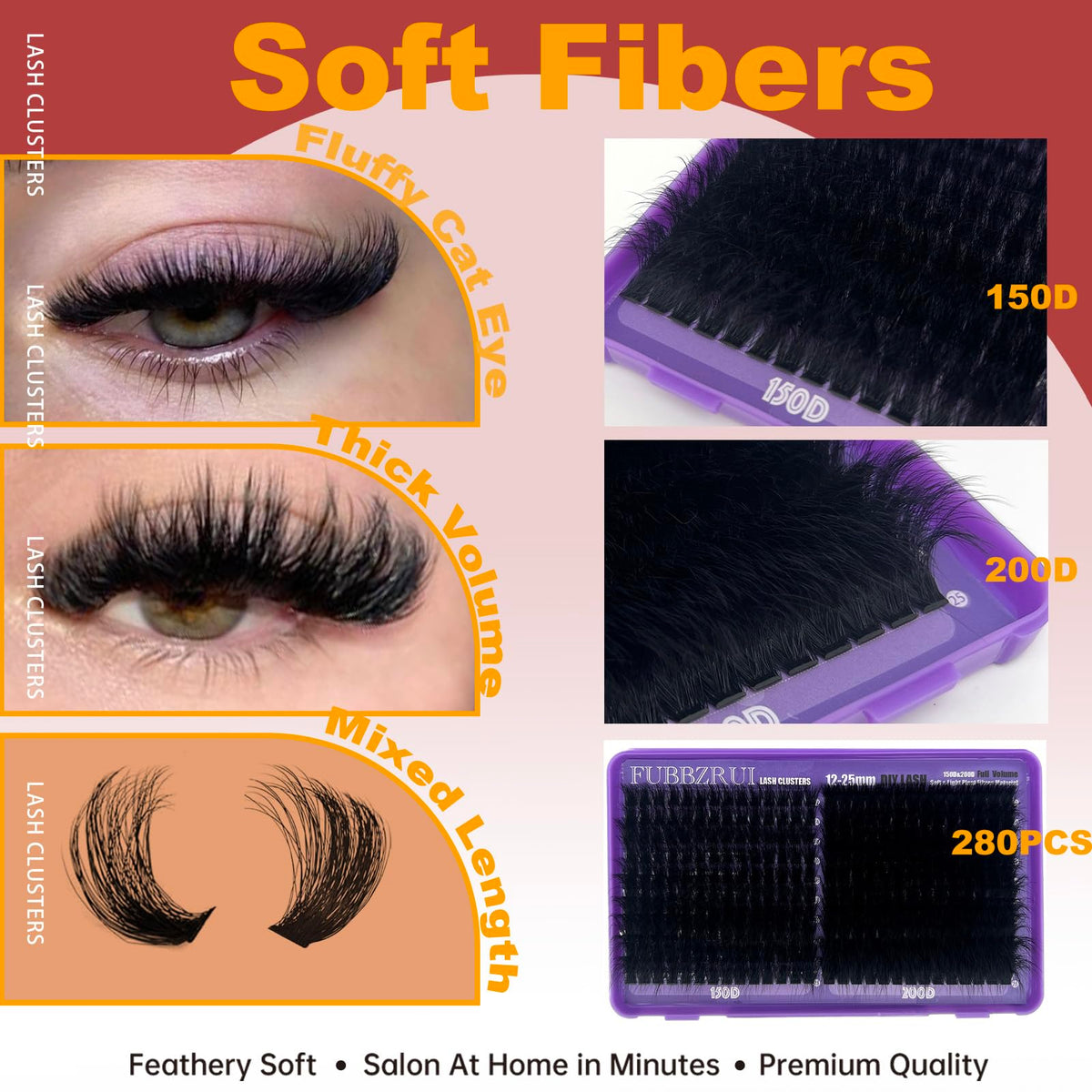 FUBBZRUI cluster lashes beside ruler conveying exact 12–25mm length range
