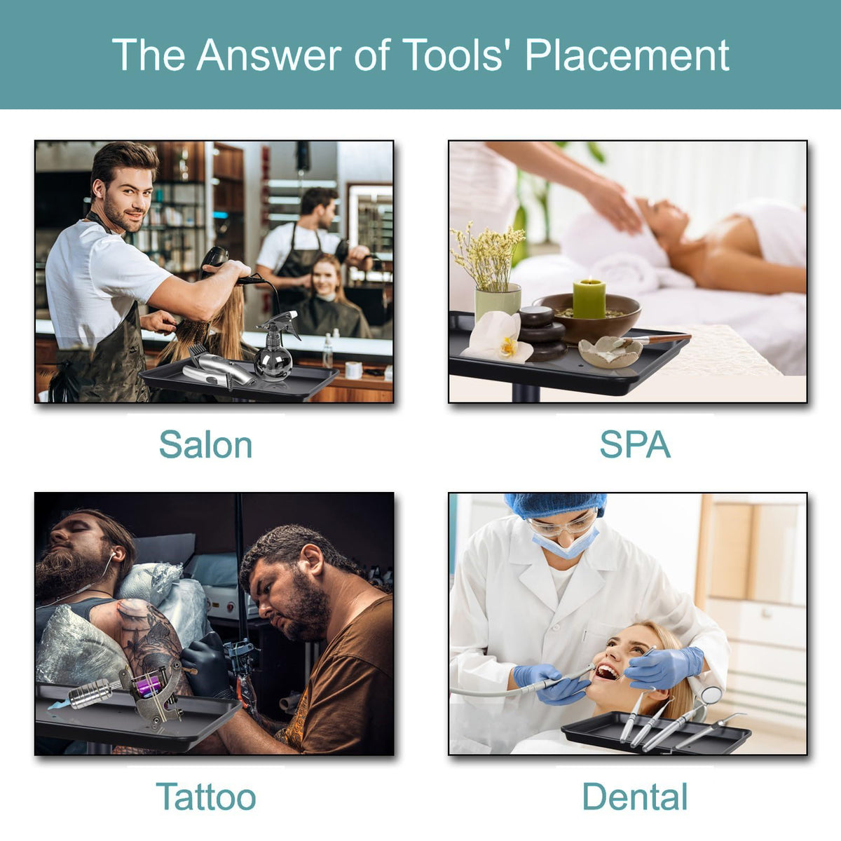 Fuehomue tray in salon use holding styling tools to improve workflow benefit