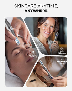 Fuelion Dr Pen M8 with packaging and accessories highlighting all-in-one home skincare setup