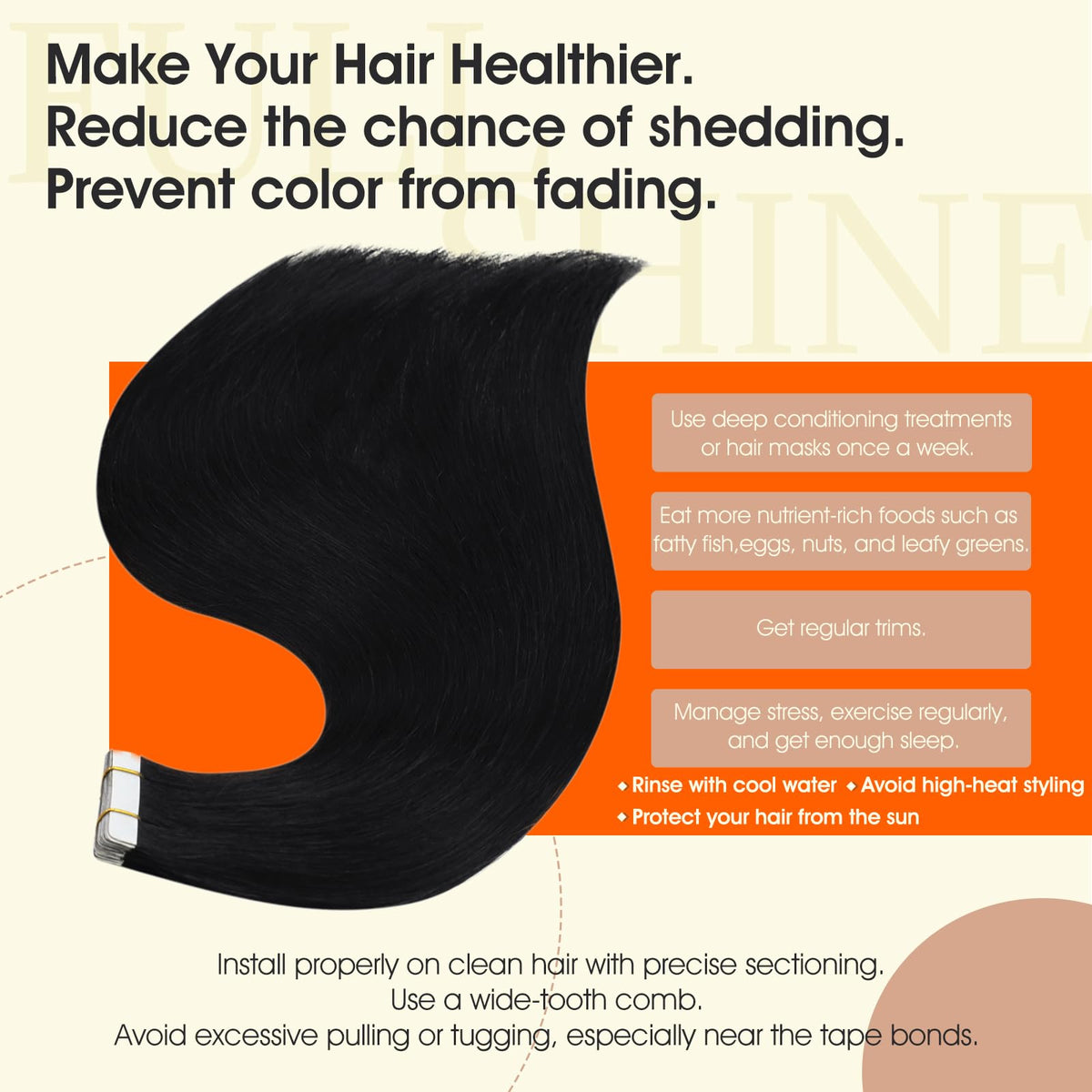 Full Shine hair texture and shine highlighting Remy smoothness benefit