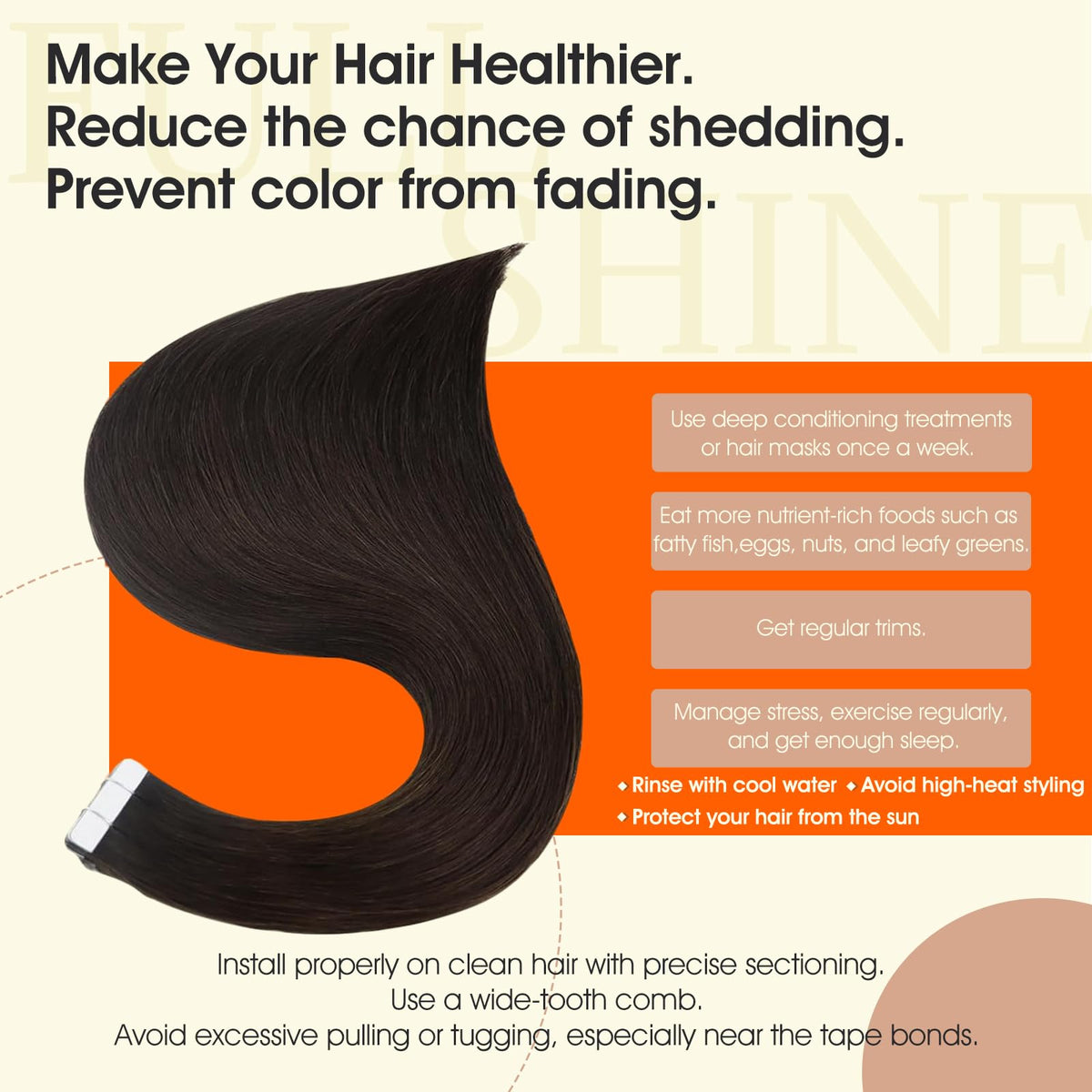 Full Shine 20-piece weft top view illustrating slim seamless profile
