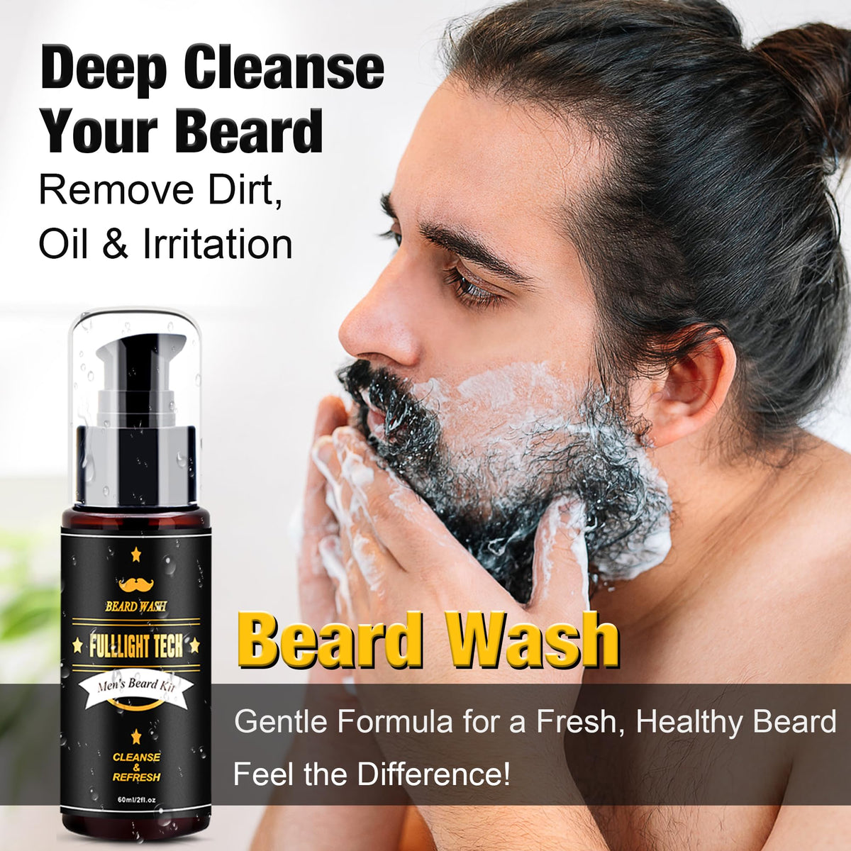 FULLLIGHT TECH beard balm jar top view highlighting rich moisturizing texture