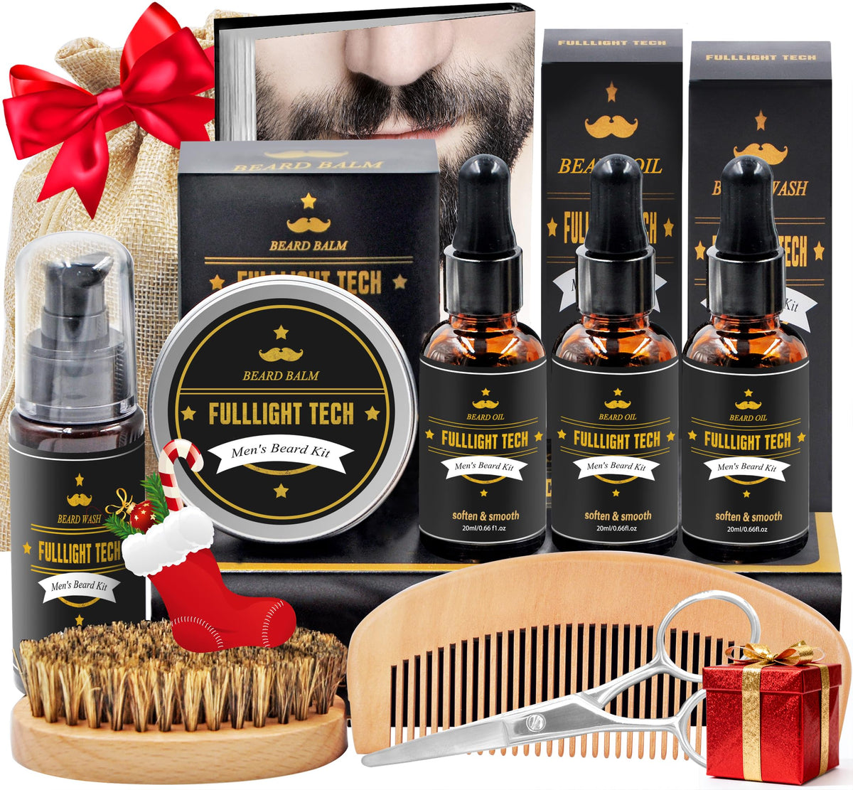 FULLLIGHT TECH lifestyle shot of model applying oil for softer beard feel