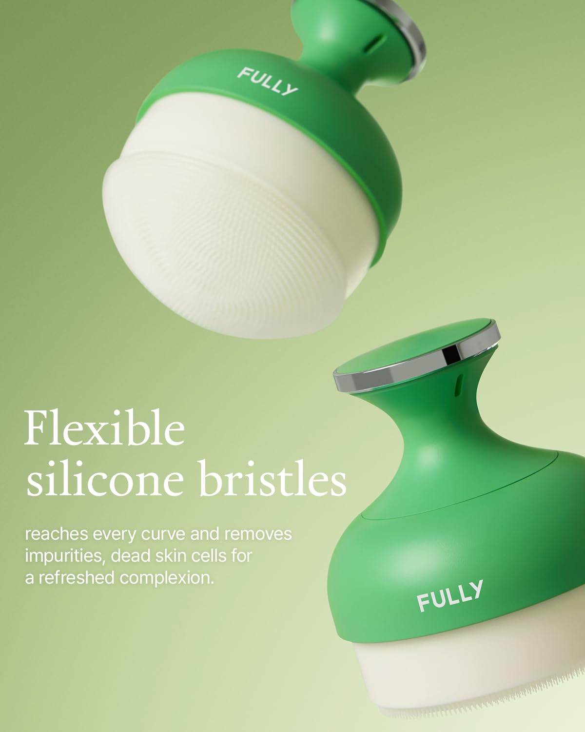 FULLY brush in use on forehead demonstrating deeper pore cleansing