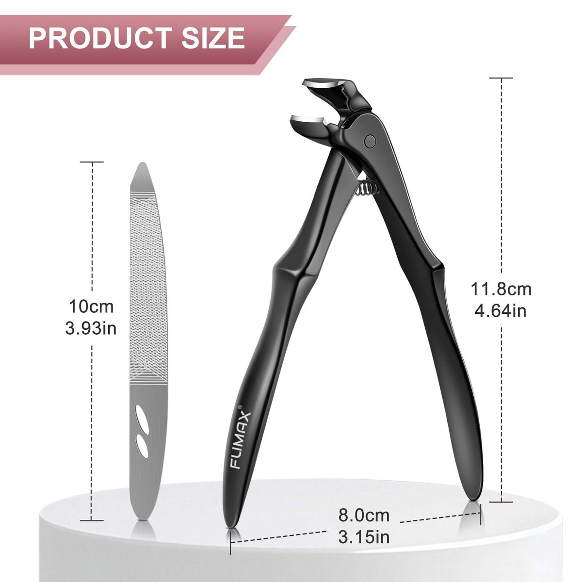 FUMAX in-use by a senior demonstrating safe comfortable nail trimming