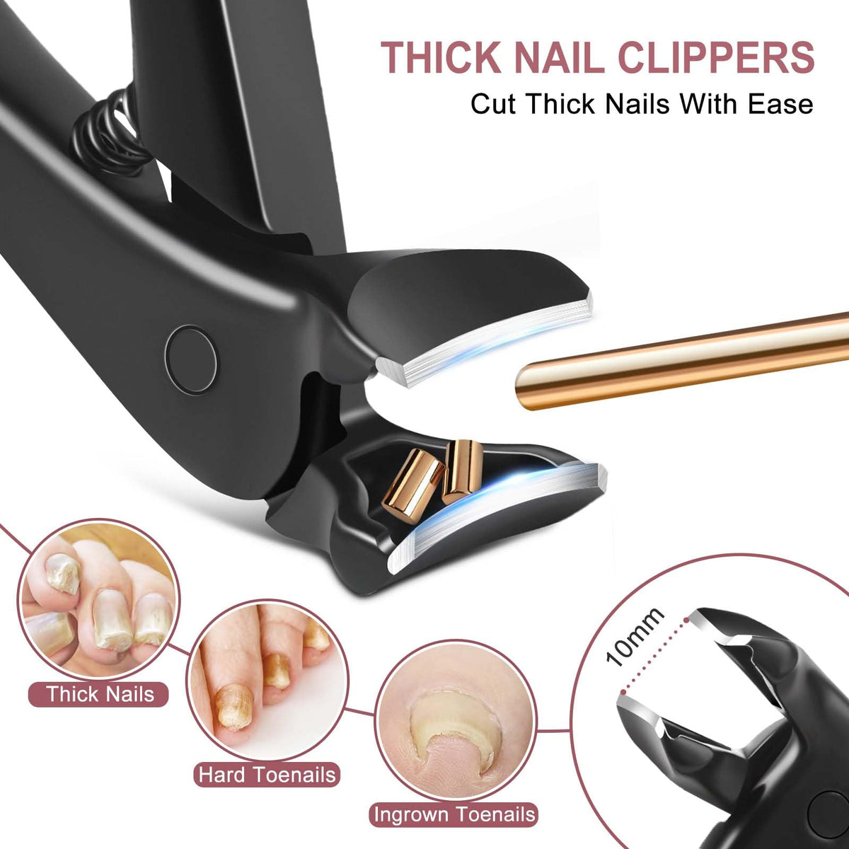 FUMAX wide 10mm jaw open to trim thick toenails effortlessly