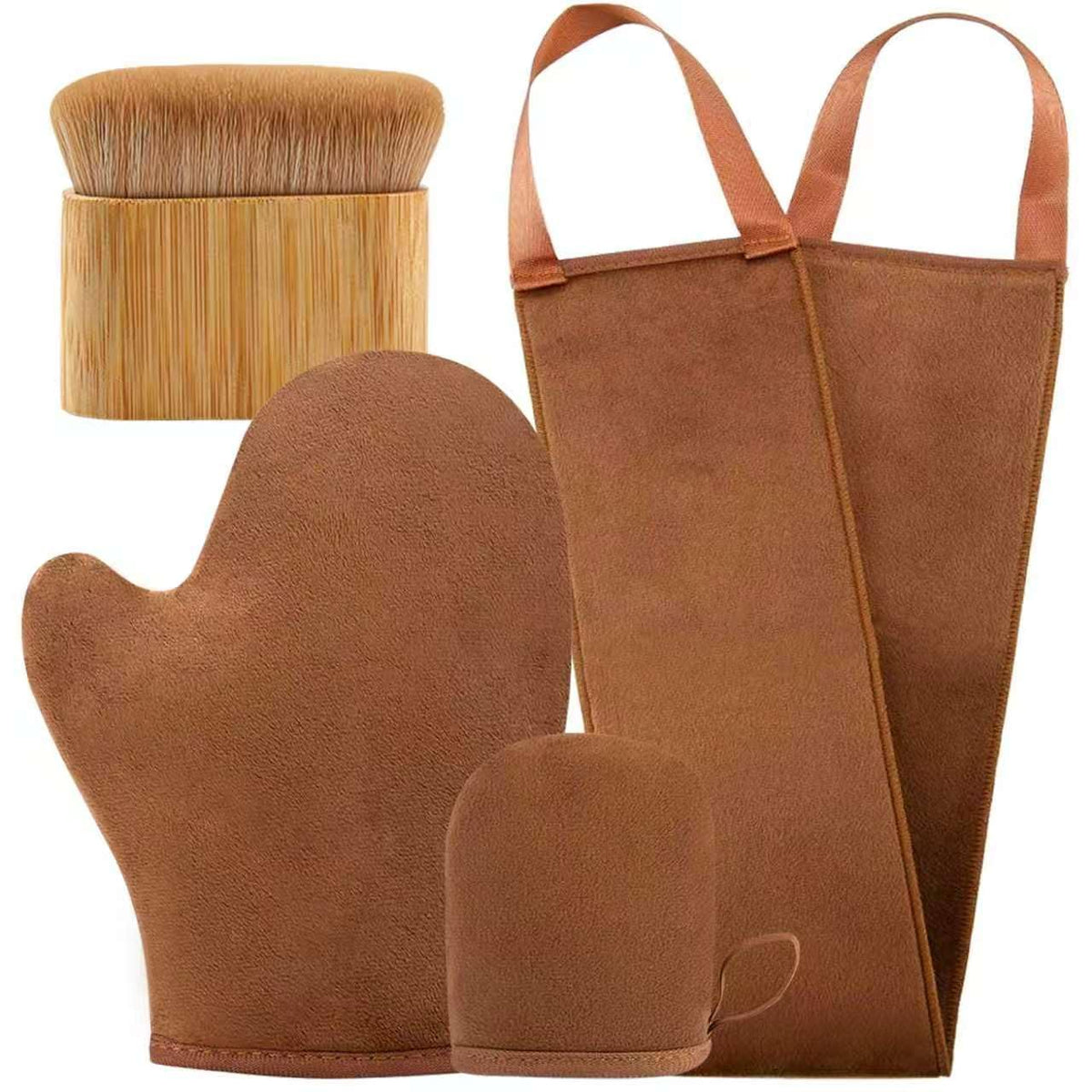 FUNAN full kit front view showing mitts and brush for even tanning