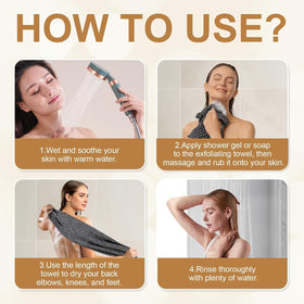 Funfunman Blissal being used in shower for full-body exfoliation