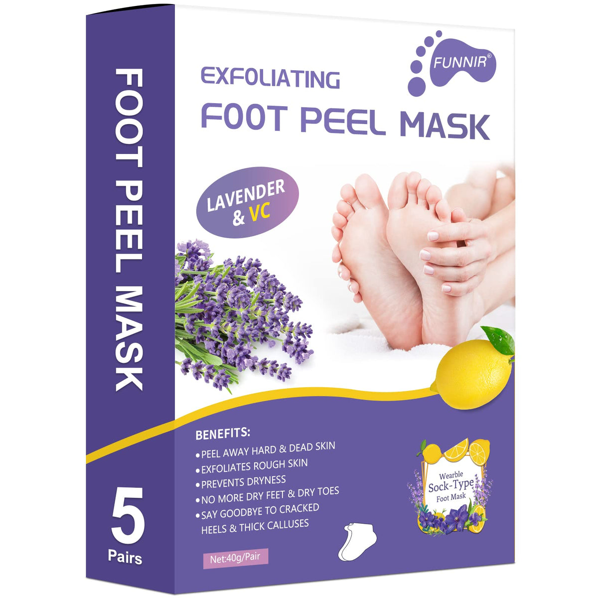 FUNNIR front packaging showing five foot peel masks and benefits