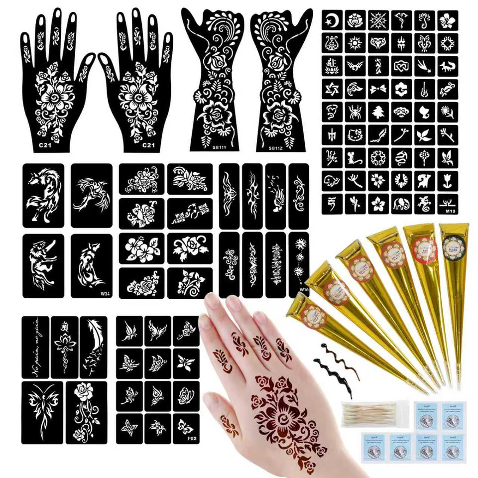 Funtigee front packaging showing full temporary tattoo kit and contents for quick start