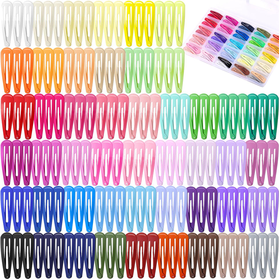 Funtopia front packaging showing 150 colorful snap hair clips and case for easy selection