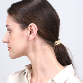 Funtopia hair tie holding a thick ponytail securely during active movement