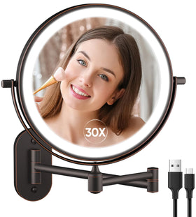 FUNTOUCH front view antique bronze mirror showing full-face lighting and finish benefits