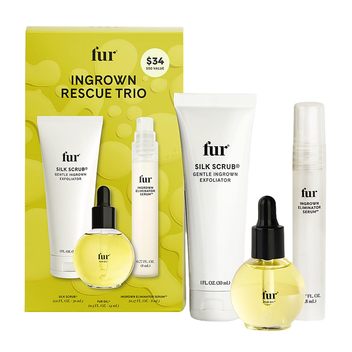 Fur front packaging showing all three products and easy routine