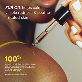 Fur Oil drop on skin demonstrating lightweight hydration and softness