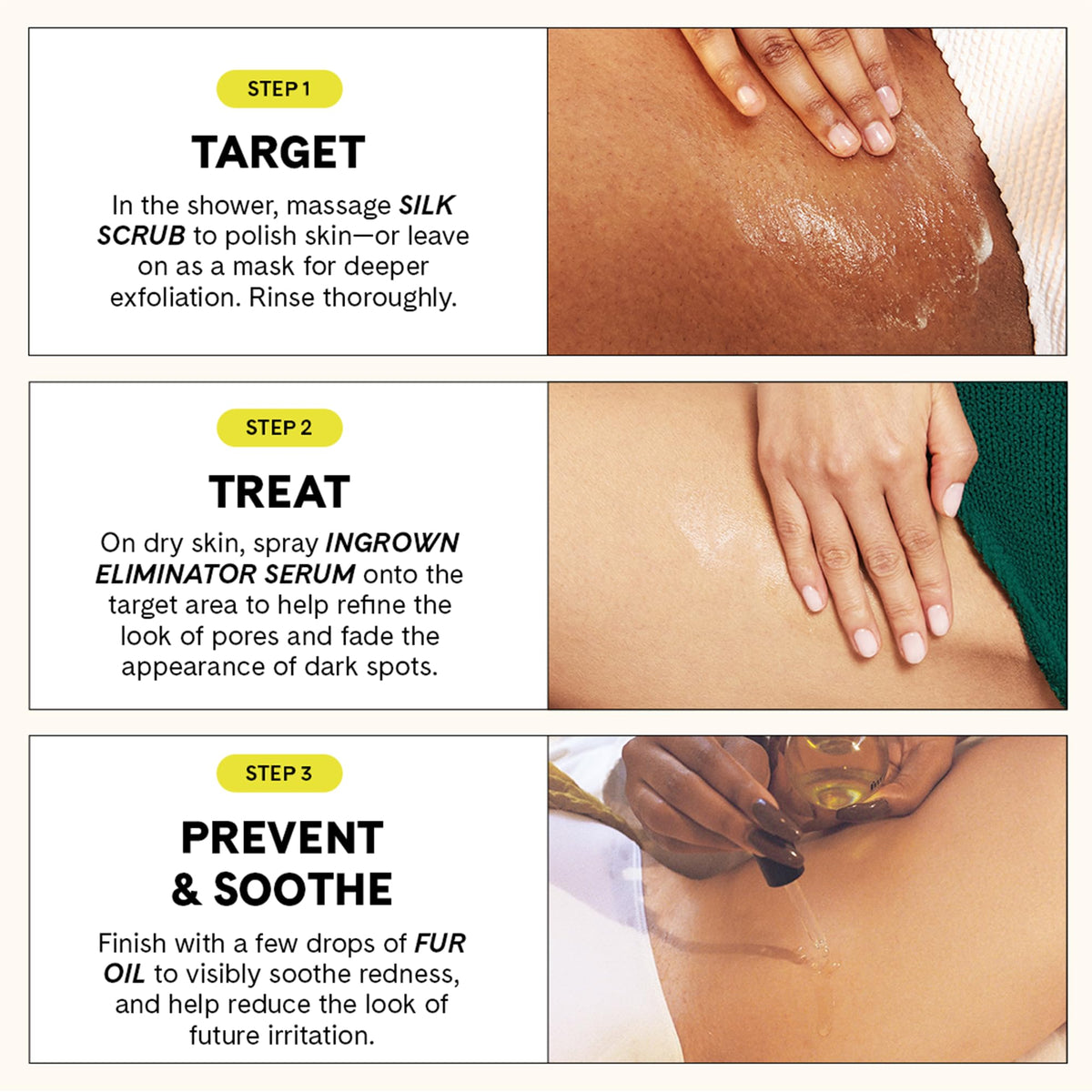 Fur Ingrown Eliminator rollerball applying serum to a targeted bump