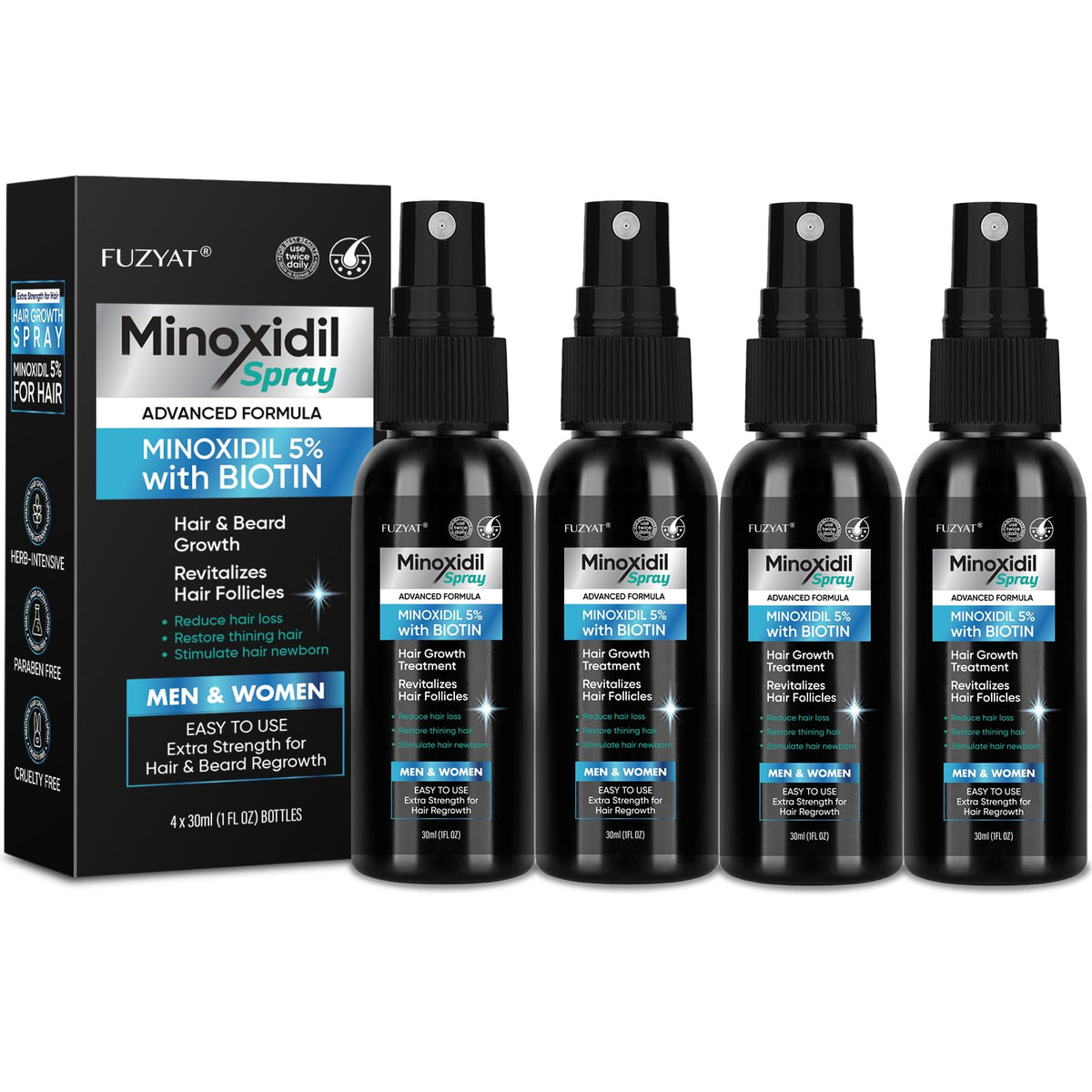 FUZYAT front bottle view showing label and unscented minoxidil strength benefit
