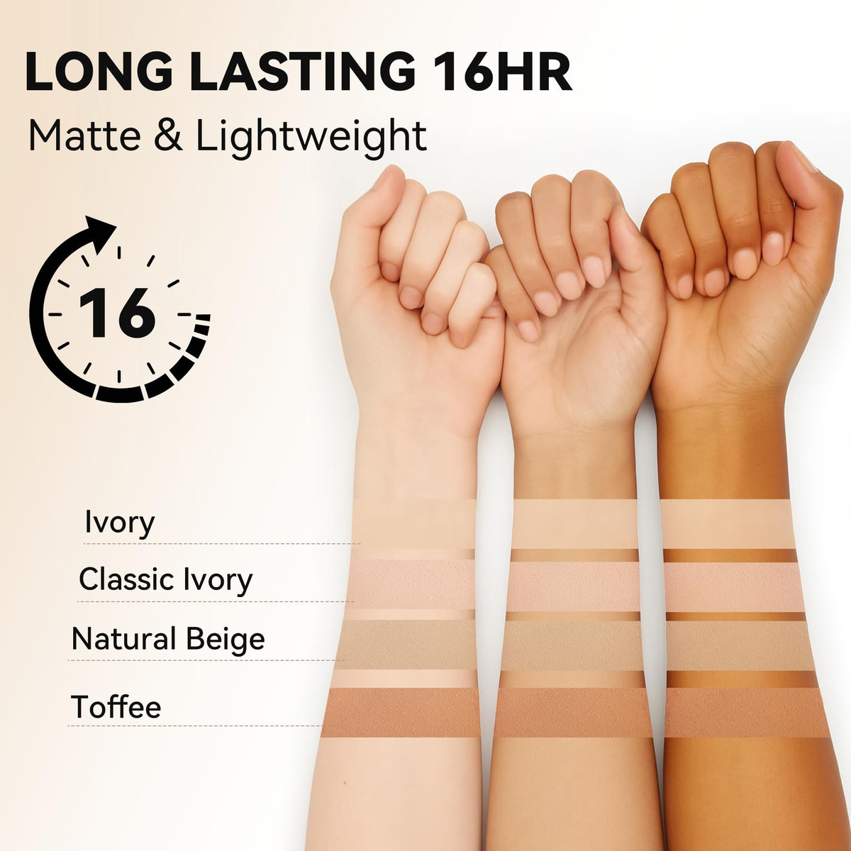 FV model wearing foundation outdoors showing longwear, shine-control benefit