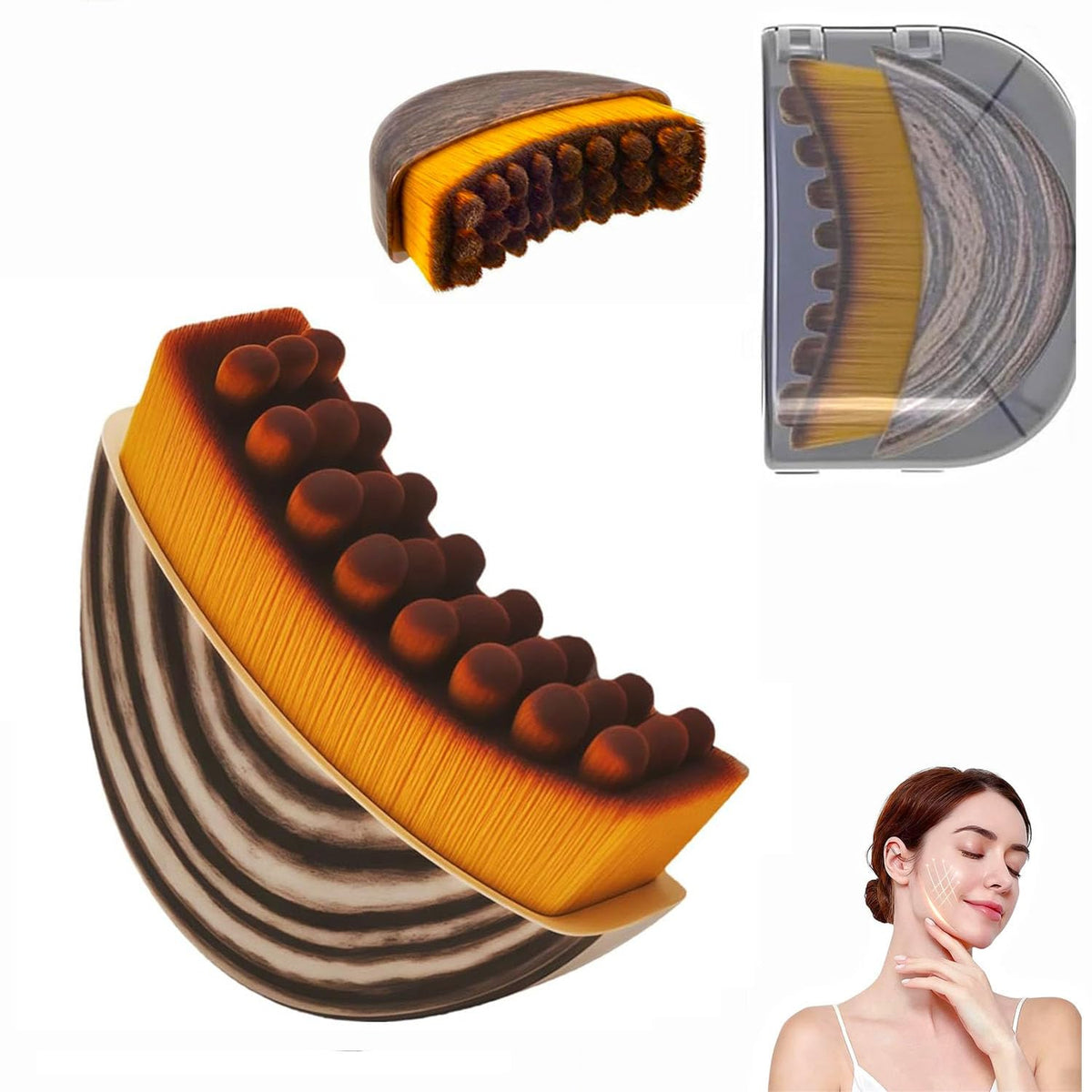 Fvaql front view showing brush and benefits for reducing puffiness