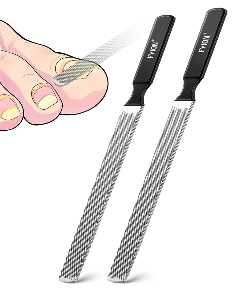 FVION front view of two long stainless steel nail files showing durable design and control