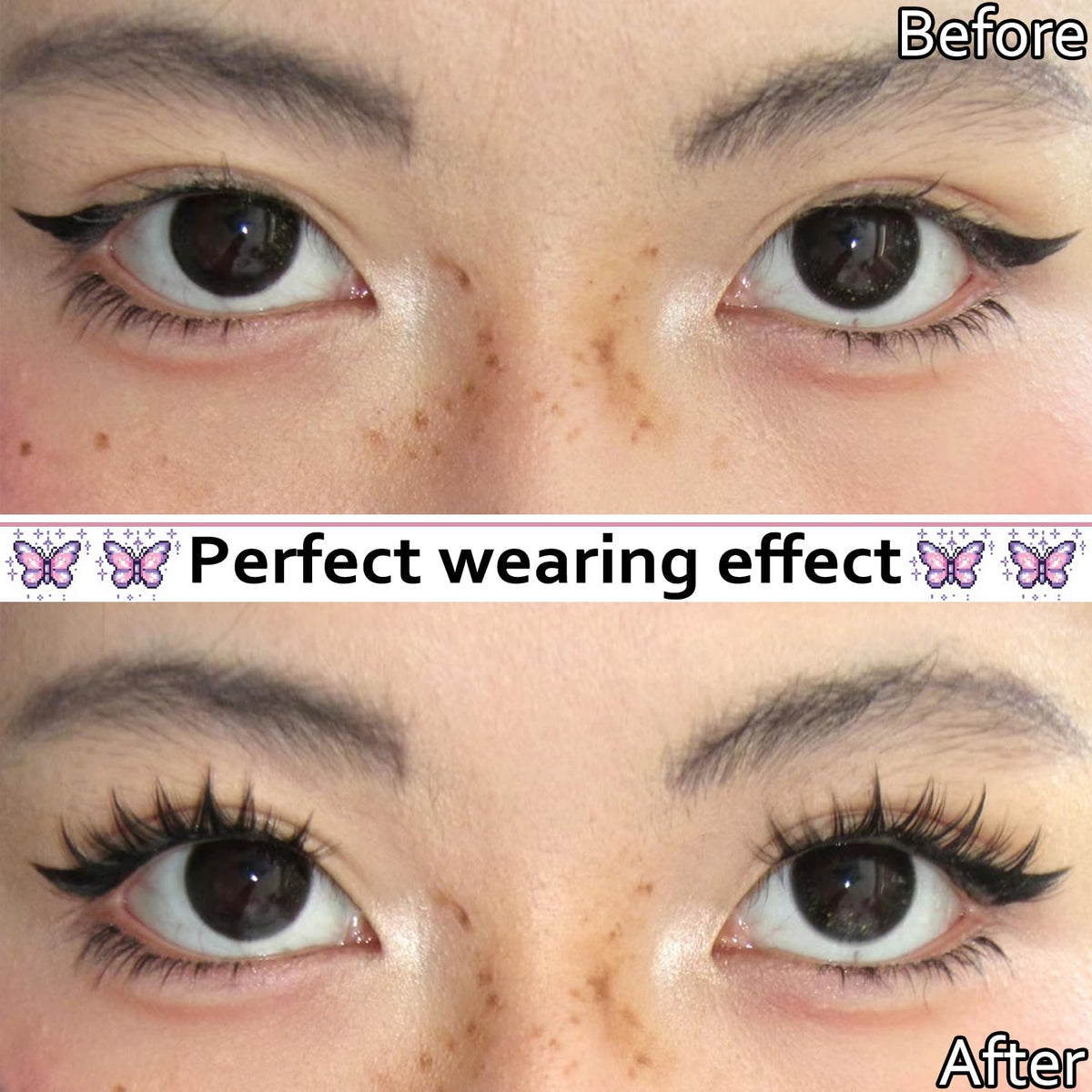 Fyonas Cutey clusters applied on eye demonstrating lifted manga-style effect