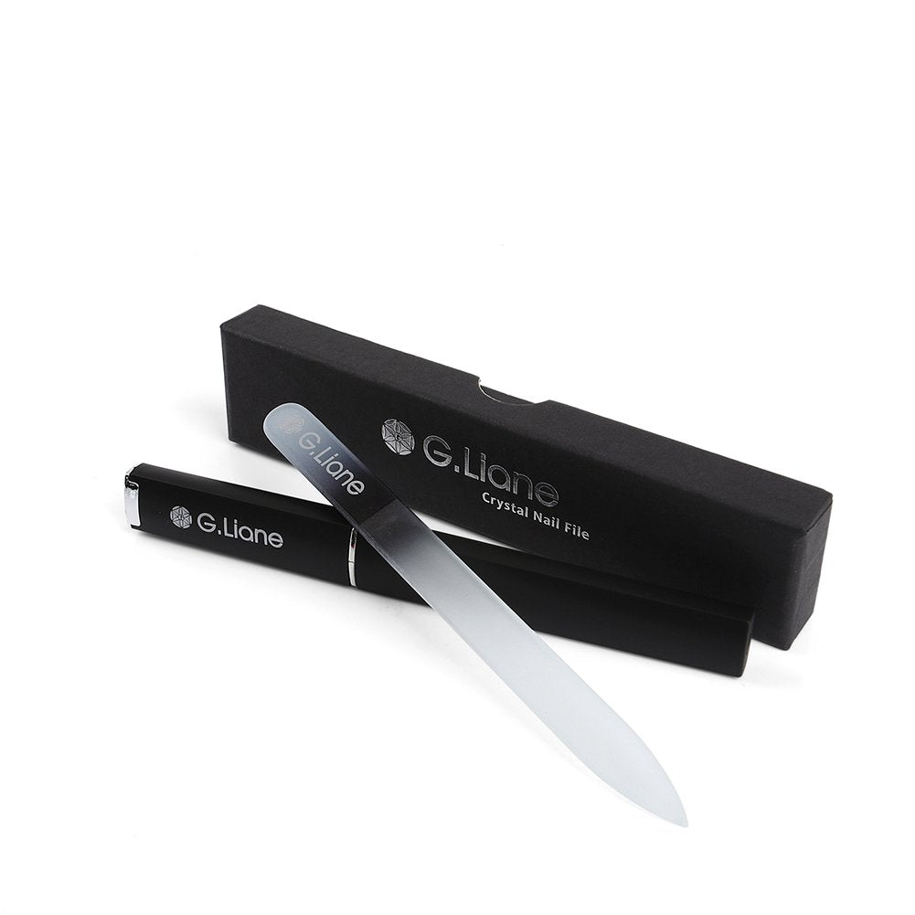 G.Liane front view of rainbow black glass file showing sleek design and portability
