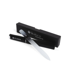 G.Liane front view of rainbow black glass file showing sleek design and portability