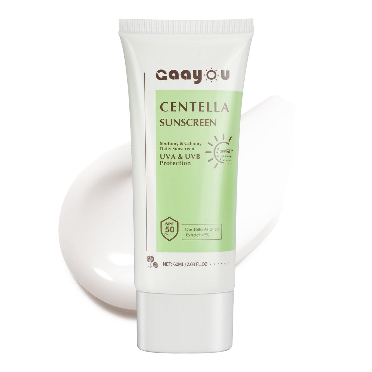 Gaayou front packaging showing SPF50 protection and calming benefits