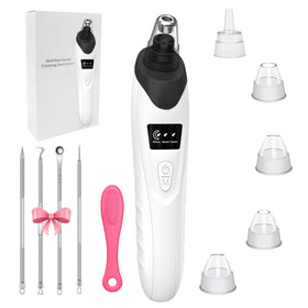 Gackoko front view showing device and five heads, highlights versatile cleansing