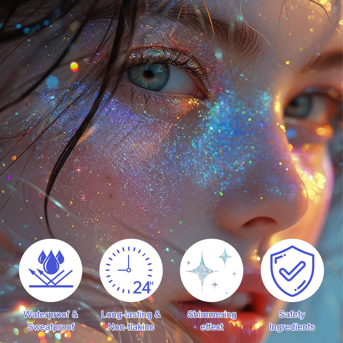 GADMLURY face application at a festival creating radiant, iridescent glow