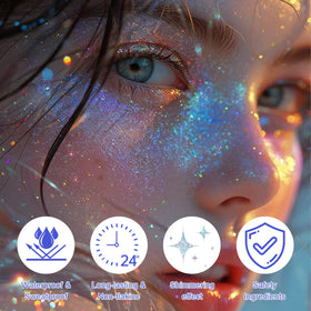 GADMLURY face application at a festival creating radiant, iridescent glow