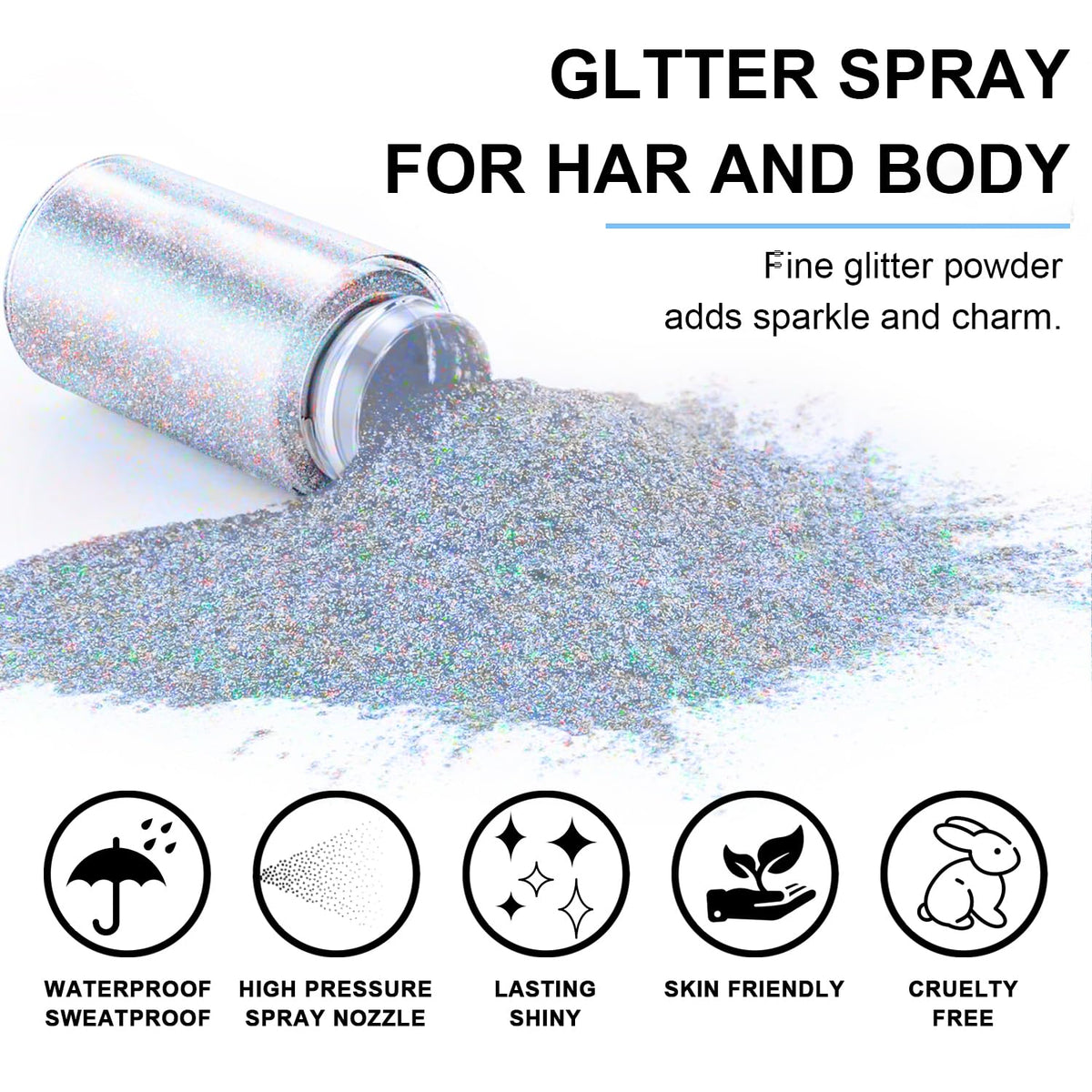 GADMLURY spraying Glint-Rainbow onto hair for instant festival-ready shine