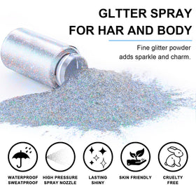 GADMLURY spraying Glint-Rainbow onto hair for instant festival-ready shine