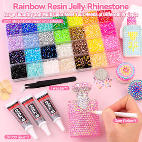 GA&EN open 28-compartment storage box with organized 3mm rhinestone colors