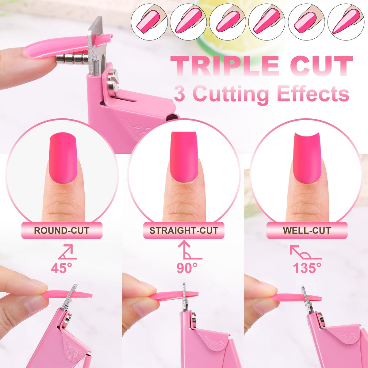 GA&EN demonstration of three angle settings for versatile nail shaping benefit