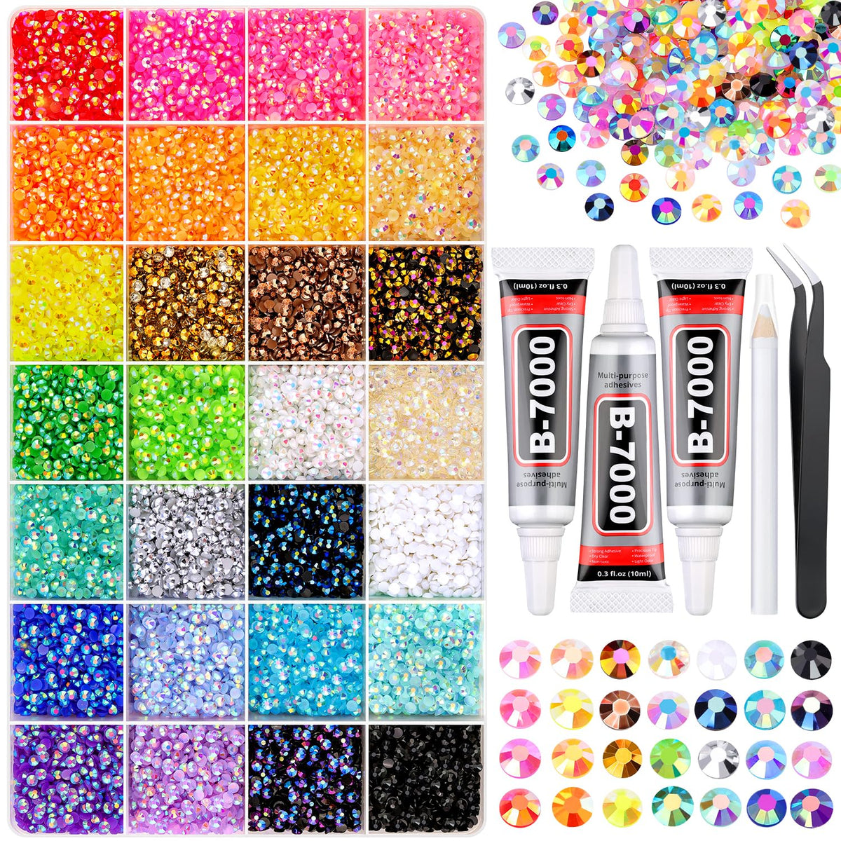 GA&EN front packaging shot showing 34,000 mixed-color rhinestones and tools