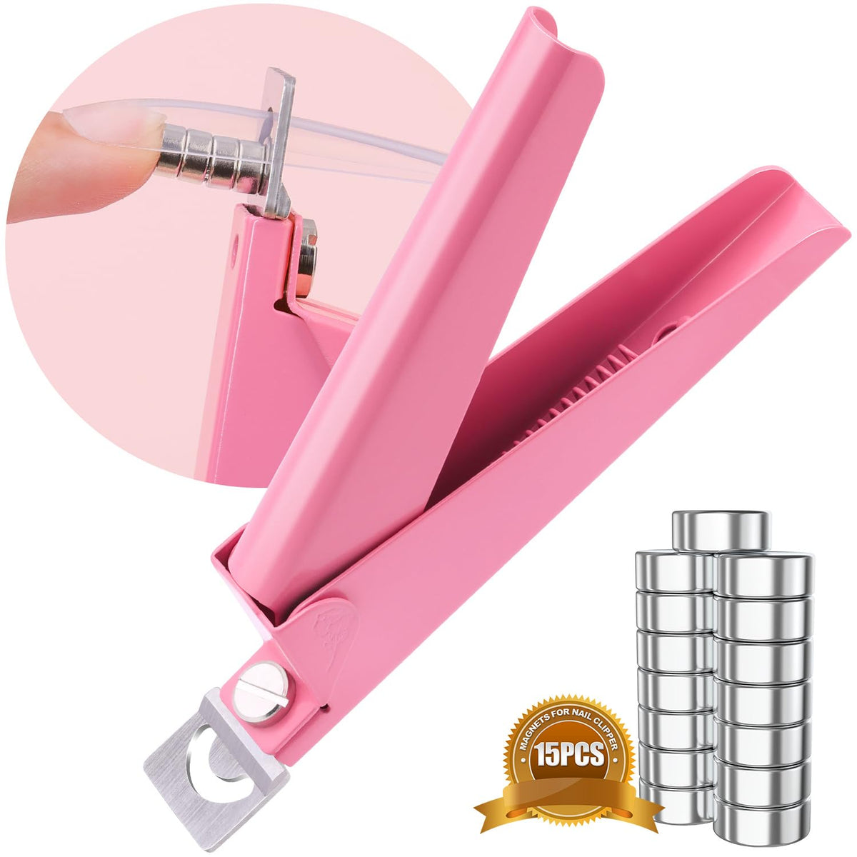 GA&EN front view of light pink metal nail clipper showing sleek design and control