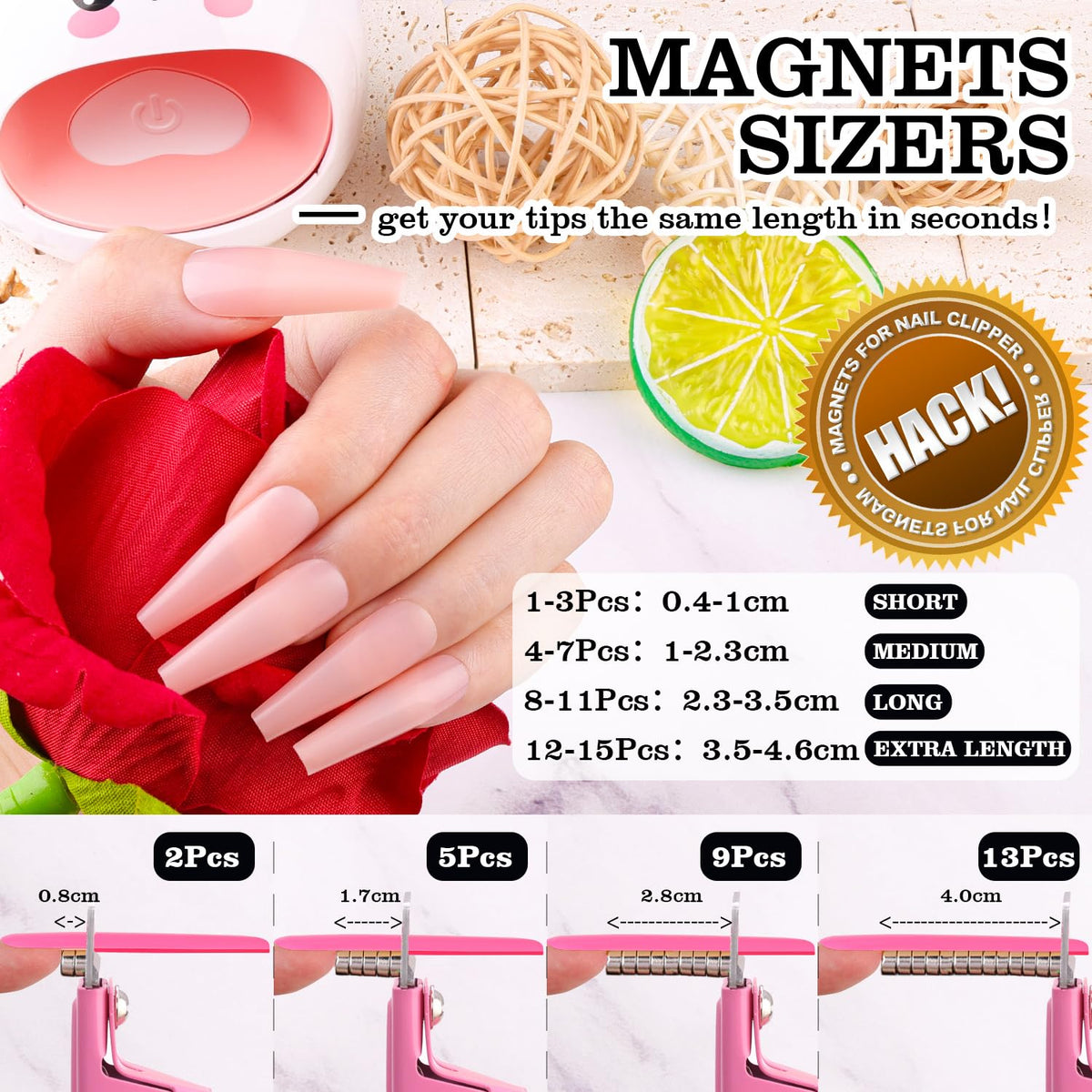 GA&EN magnet sizers arranged to demonstrate adjustable length control benefit