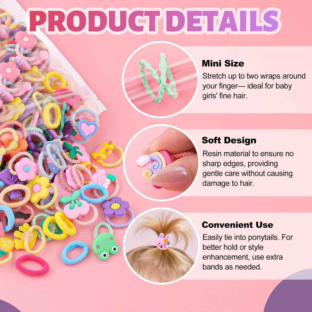 GA&EN mini hair ties next to coin for scale showing child-friendly size