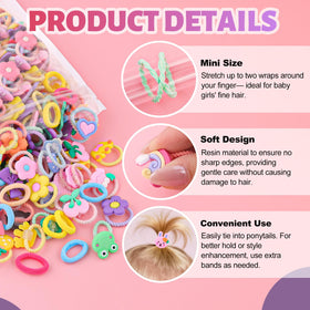 GA&EN mini hair ties next to coin for scale showing child-friendly size