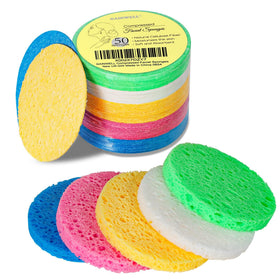 GAINWELL front packaging showing 50 colorful compressed facial sponges and benefits