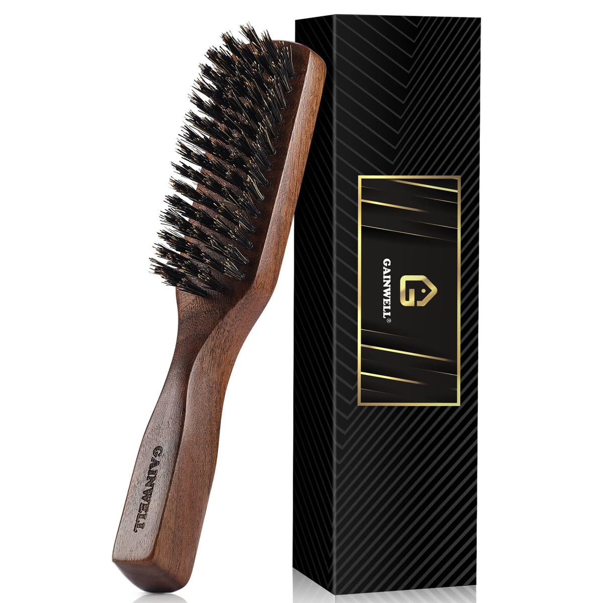 GAINWELL front view showing walnut handle and compact brush, durable grip benefit