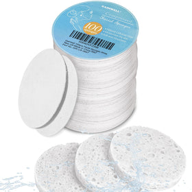 GAINWELL front pack showing 100 compressed facial sponges and drawstring bag for easy storage