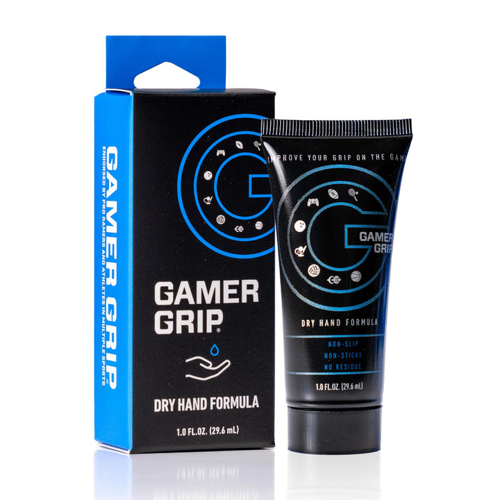 Gamer Grip bottle front view showing compact travel-ready design and grip benefit