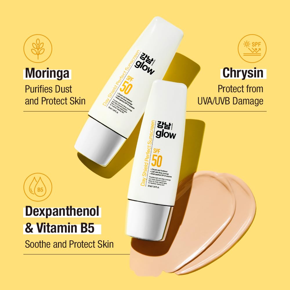 GANGNAM GLOW sunscreen applied under natural light showing dewy finish