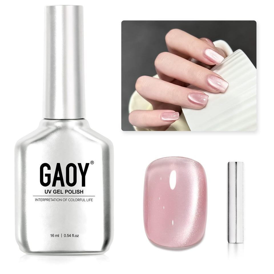 GAOY bottle front view showing 2333 Light Rose and glossy finish benefit