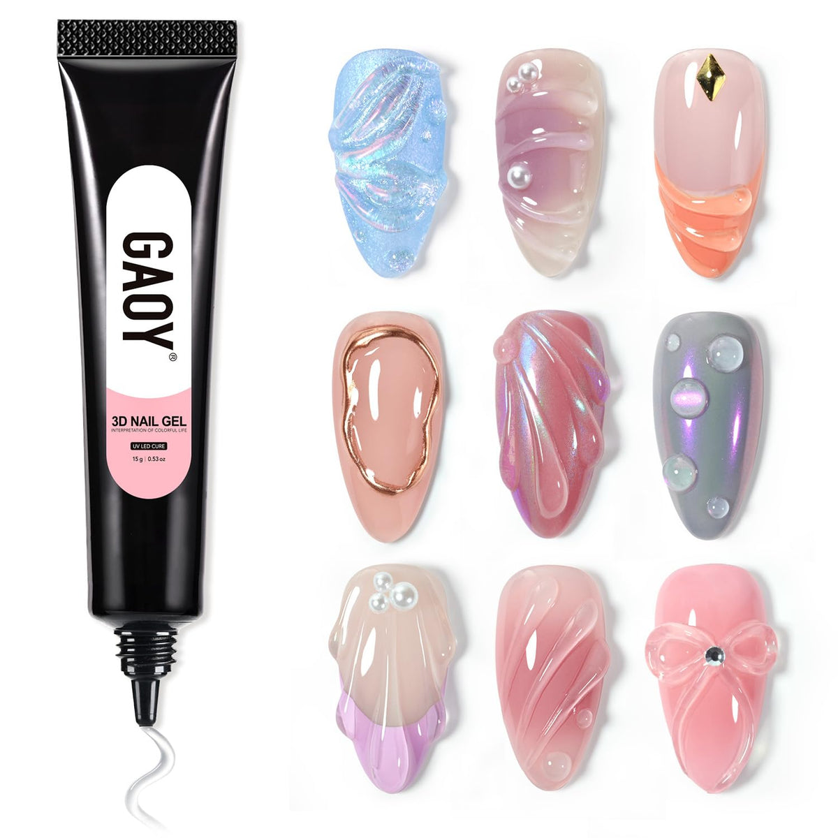 GAOY tube front view showing clear sculpting gel and label for easy identification and use