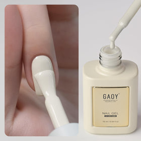GAOY front bottle view showing antique white shade and clear label benefits