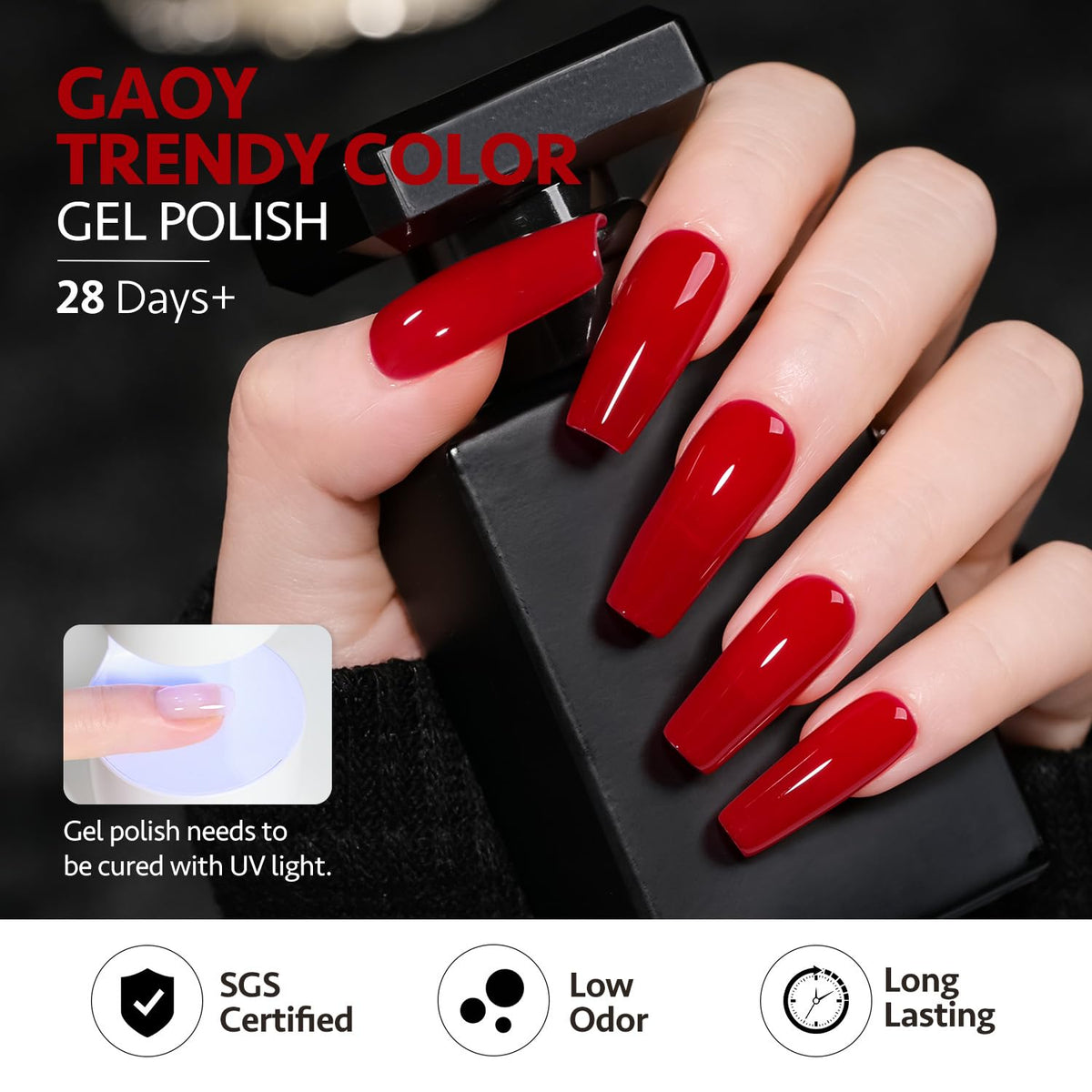 GAOY application of polish cured under lamp illustrating fast drying and durable finish